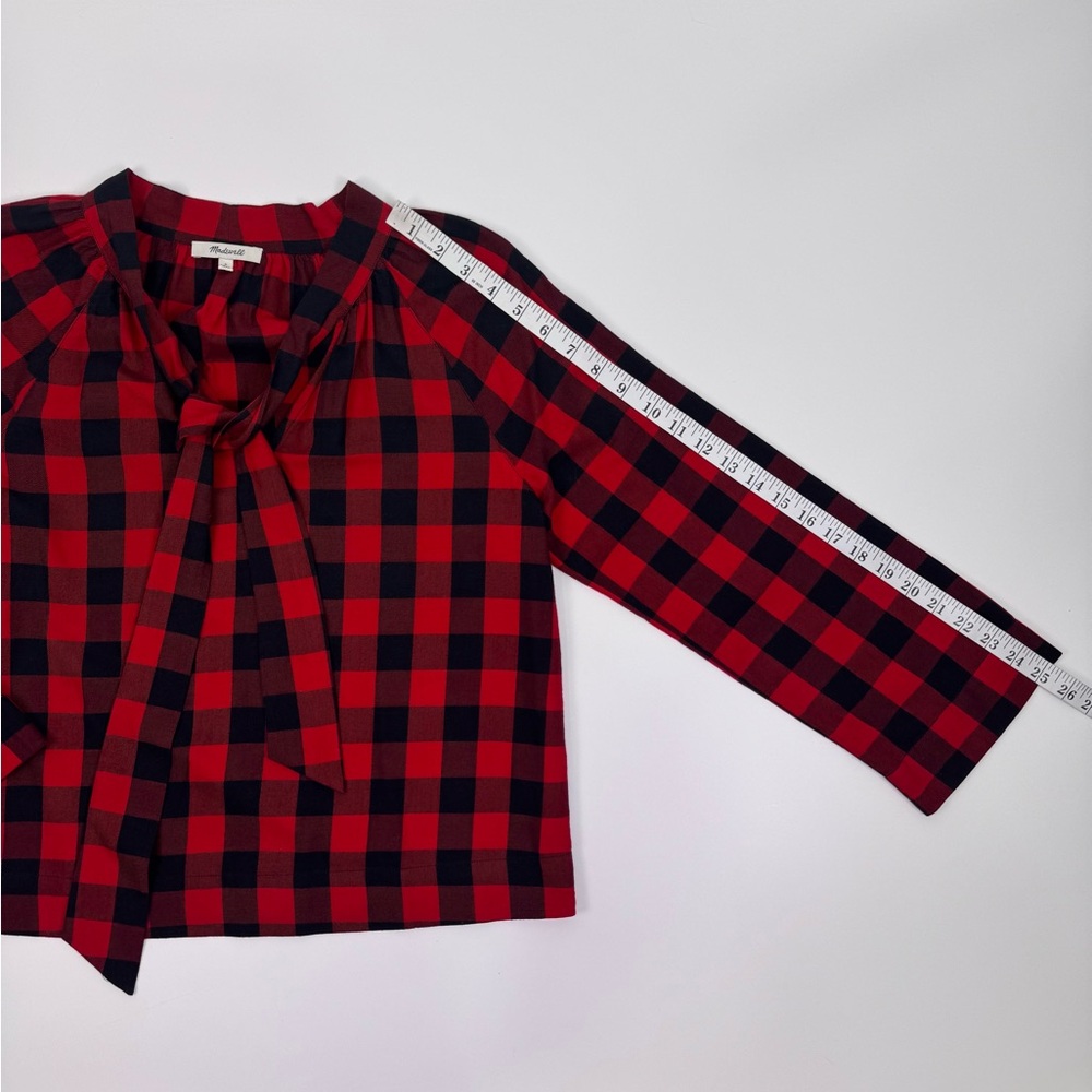 Madewell Red and Black Plaid Bow Blouse - Picture 6 of 8